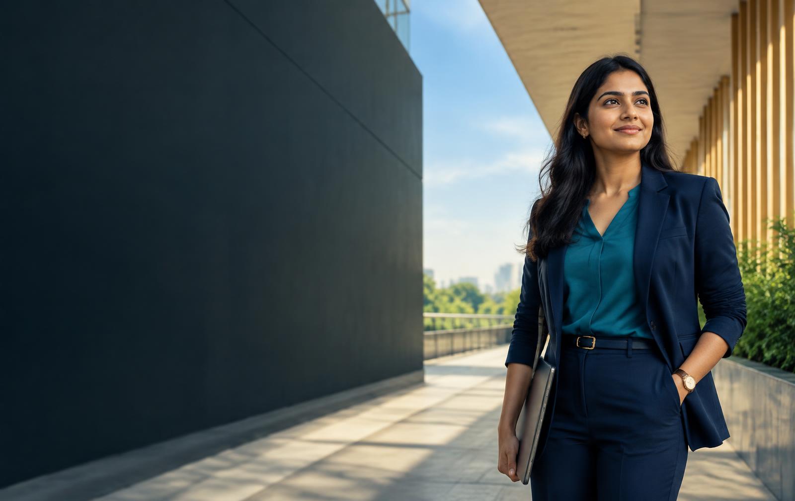 Professional looking ahead on her career journey