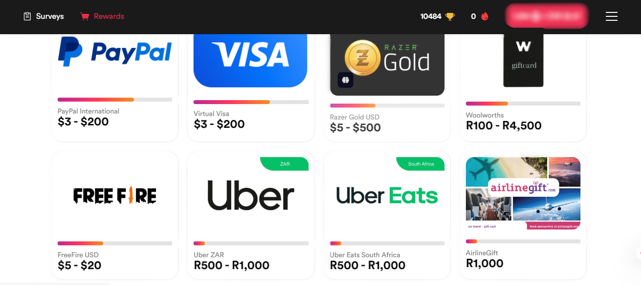 GrabPoints rewards section showing gift cards and PayPal cash options